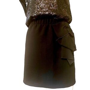 Sandro Black Ruffled Bow Mini Skirt Size Small Elastic Stretch waist